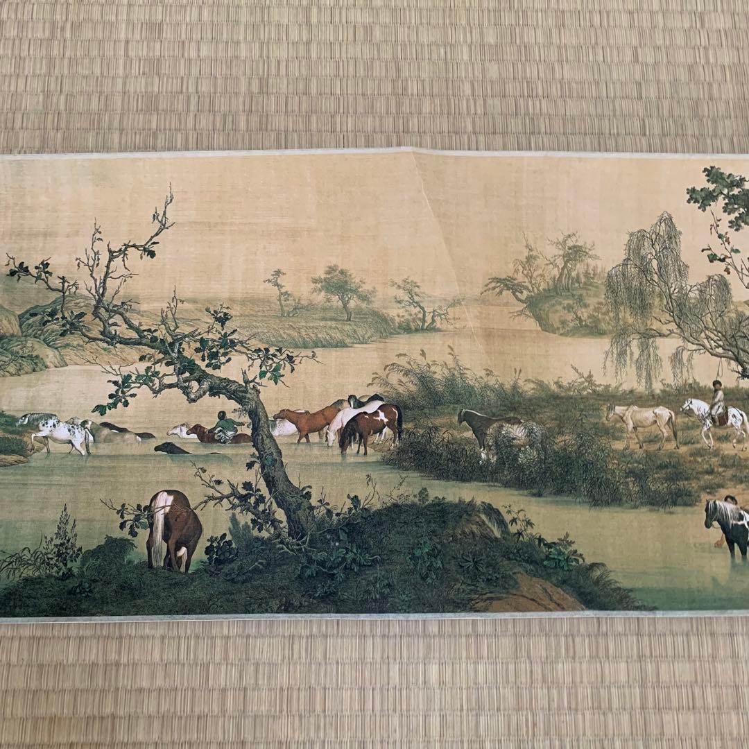 中国絵画　 清国の国師絵家　名家　清時代　郎世寧（最作)百駿図　国画巻き絵