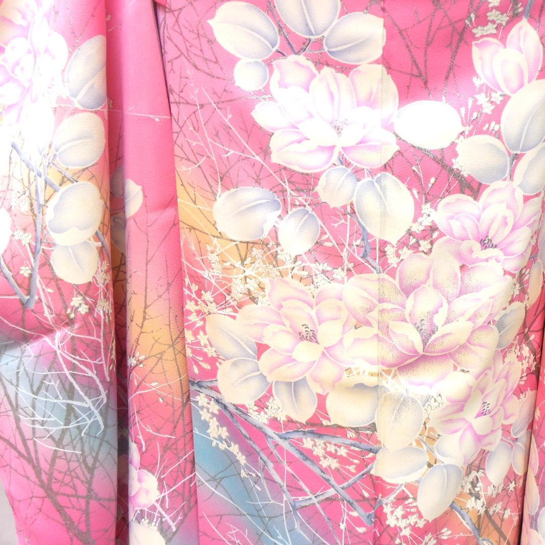 訳あり特価★美品　振袖フルセット　正絹　成人式　振袖　Mサイズ　ピンク　花柄