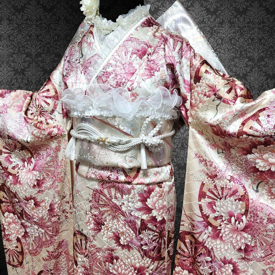 振袖フルセット(8点)・成人式・金彩加工・くすみ・源氏車花・やまと誂製・逸品