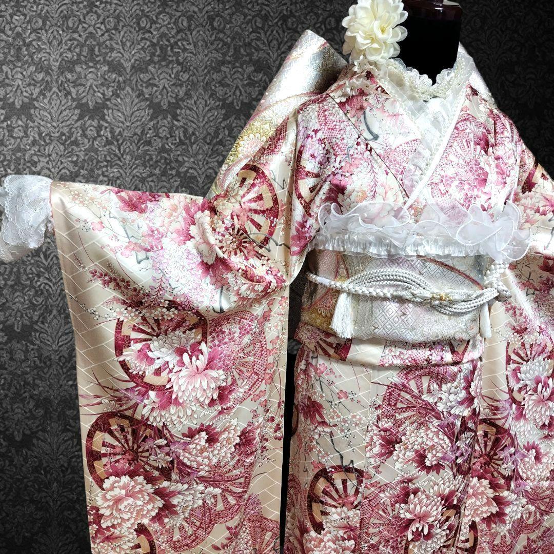 振袖フルセット(8点)・成人式・金彩加工・くすみ・源氏車花・やまと誂製・逸品