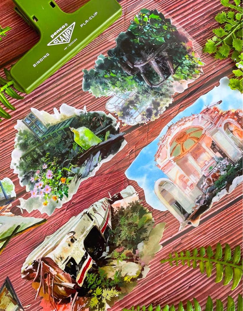 【9077】海外　マスキングテープ　5m巻　PETガラス屋根　アーチ窓　植物