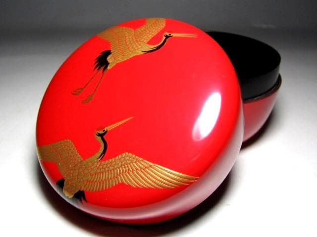 ＜土日限定価格＞中村宗哲 波鶴蒔絵 平棗 裏千家十五代 鵬雲斎花押　　　e49