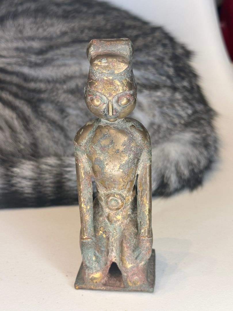 中国古董品 唐代 青銅製 鎏金 人物置物