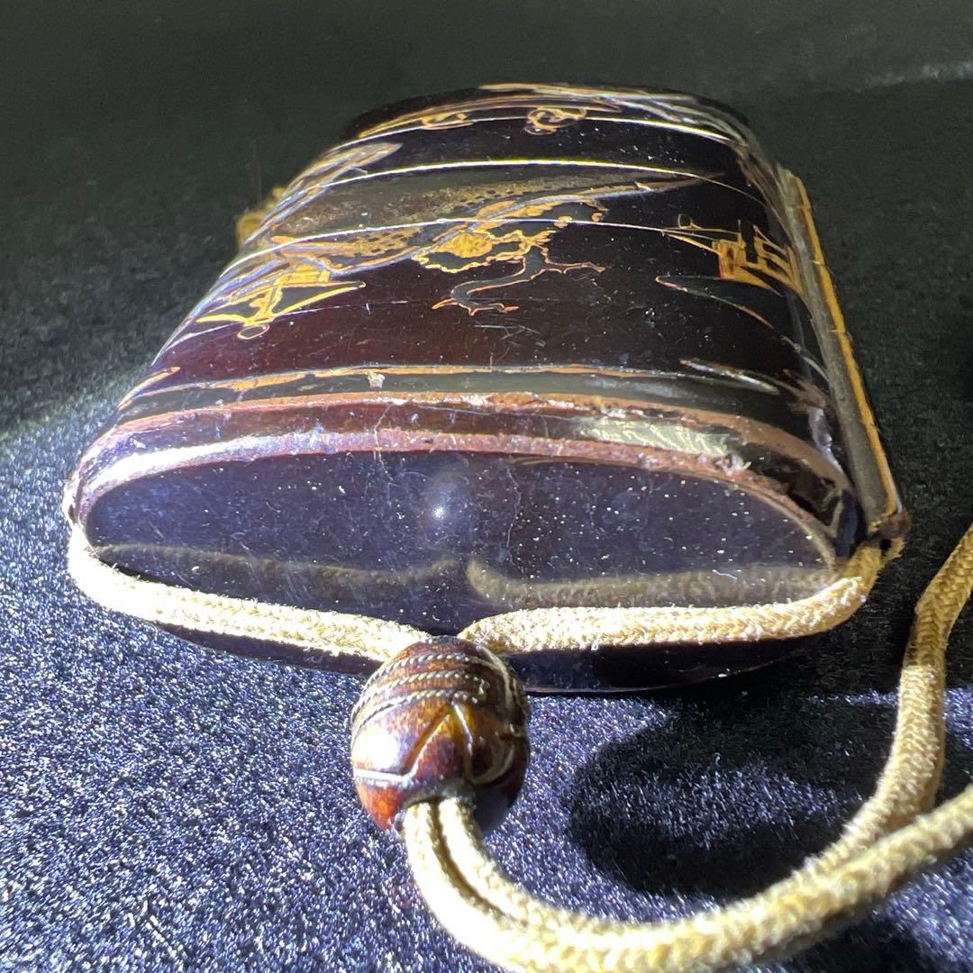 江戸時代　蒔絵木彫五段印籠、透彫木彫根付　43g 東Y8-0109☆2Fタルチ