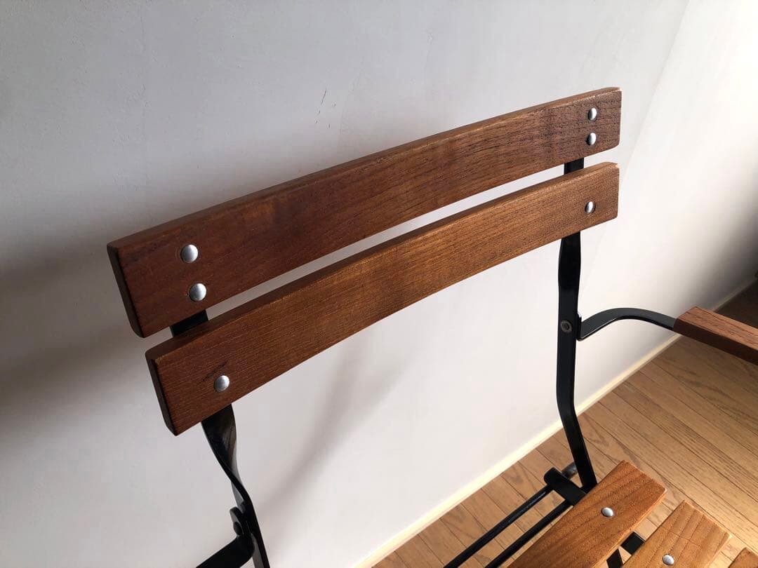 チーク無垢材×鉄枠 フォールディングチェア アーム付き フランス ヴィンテージ