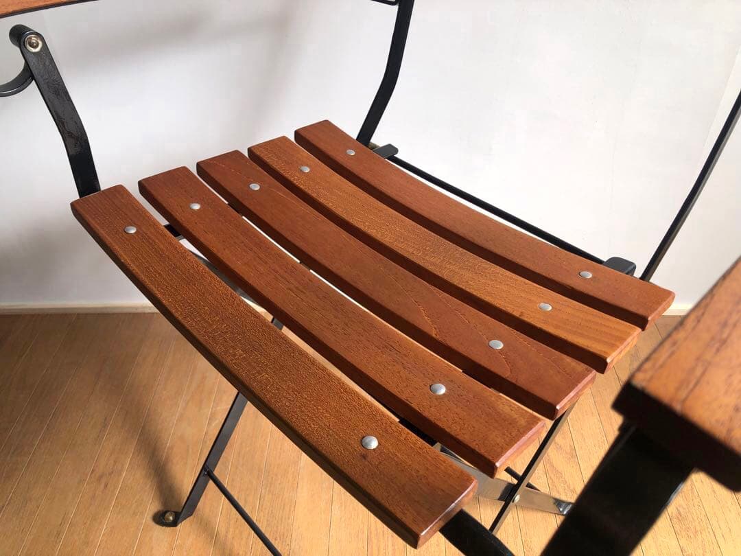 チーク無垢材×鉄枠 フォールディングチェア アーム付き フランス ヴィンテージ
