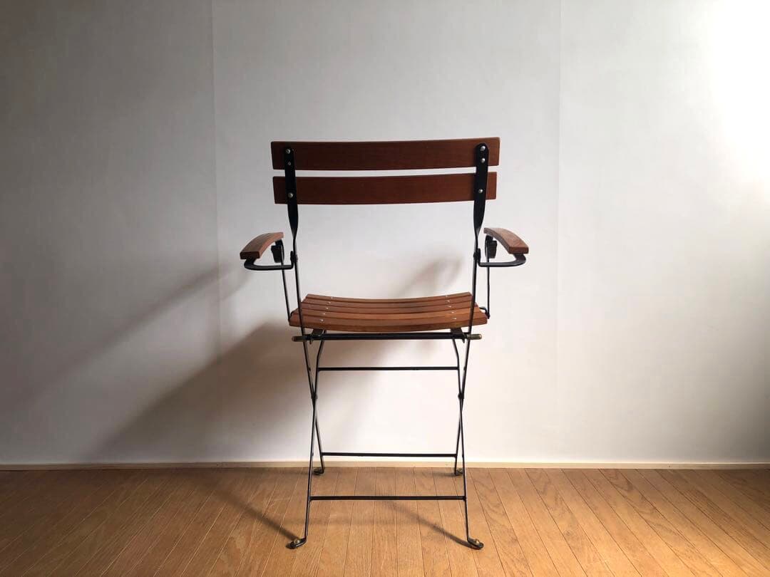 チーク無垢材×鉄枠 フォールディングチェア アーム付き フランス ヴィンテージ