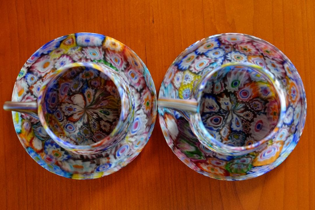 ベネチアンガラス アンティーク カップ＆ソーサー ガラス ムラノ 江波冨士子