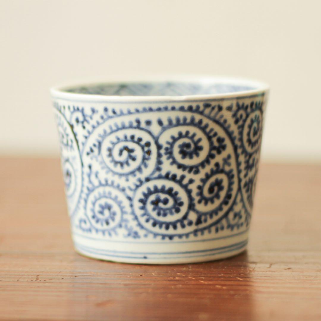 伊万里　古伊万里　江戸　後期　幕末　蕎麦猪口　総柄　蛸唐草　蛇の目　高台