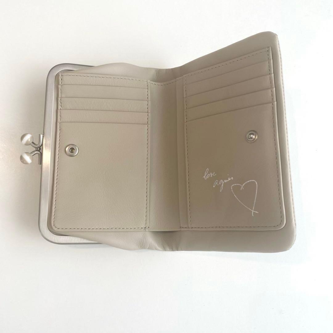 agnes b. アニエスベー 二つ折り財布 ベージュ がま口 レザー箱付き
