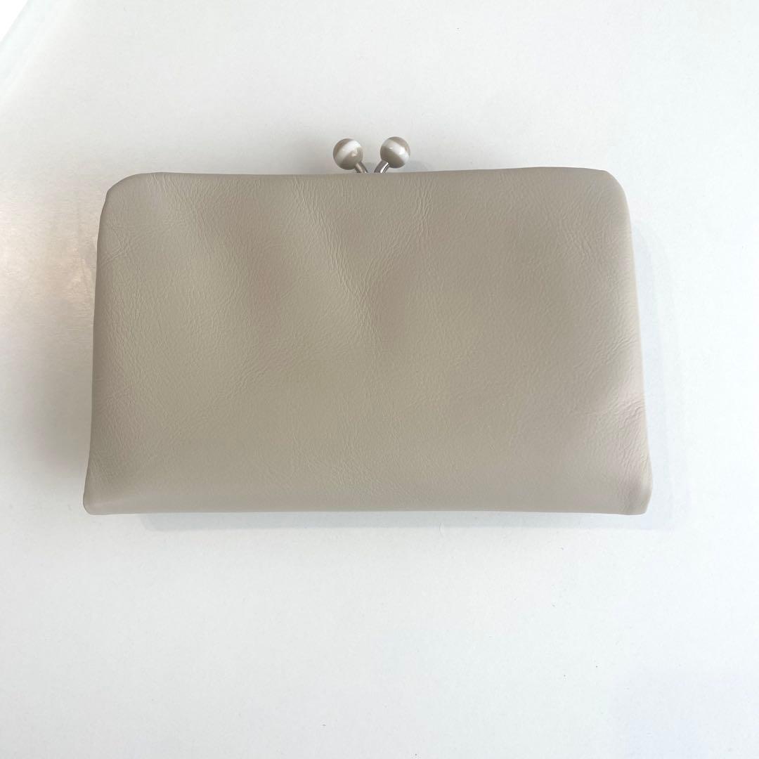 agnes b. アニエスベー 二つ折り財布 ベージュ がま口 レザー箱付き