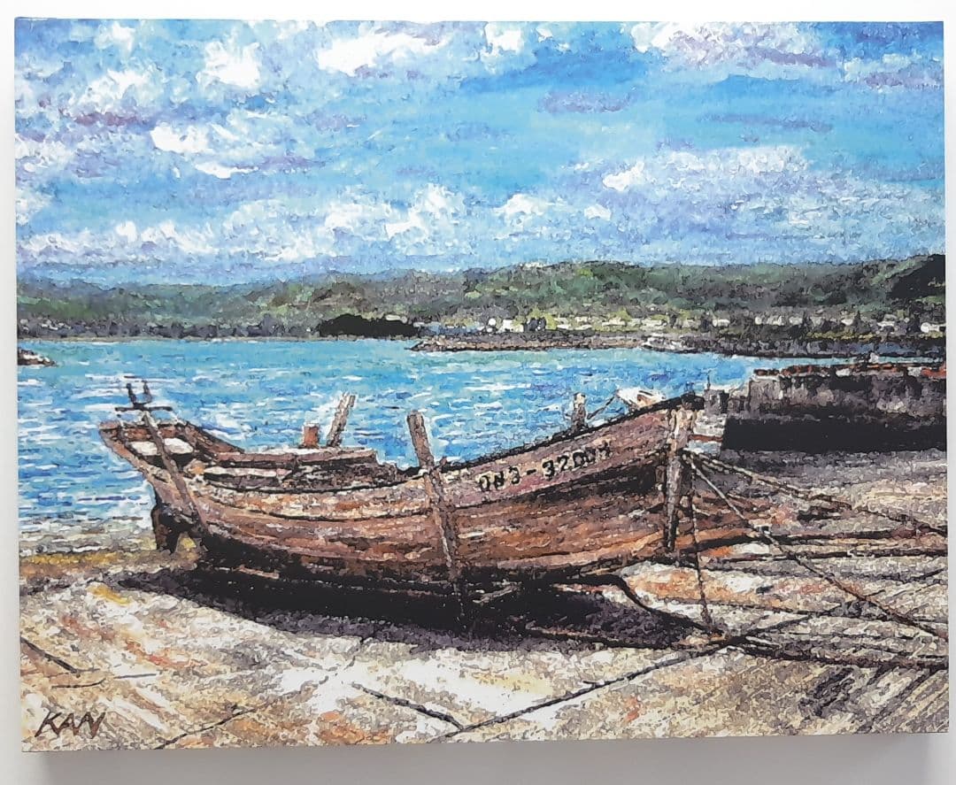 絵画　知念村の漁港