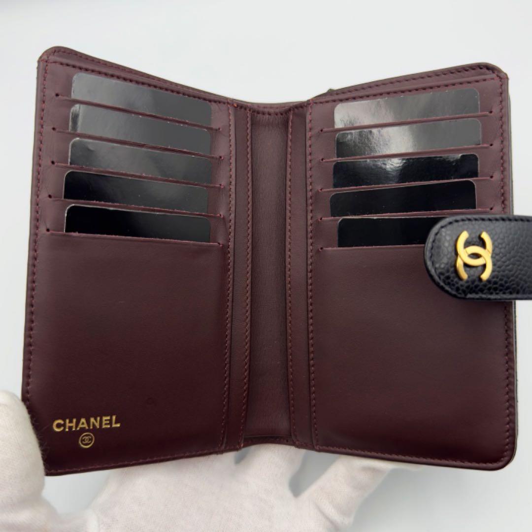 ギフト対応　シャネル財布　マトラッセ　キャビアスキン　ミディアムウォレット　箱付