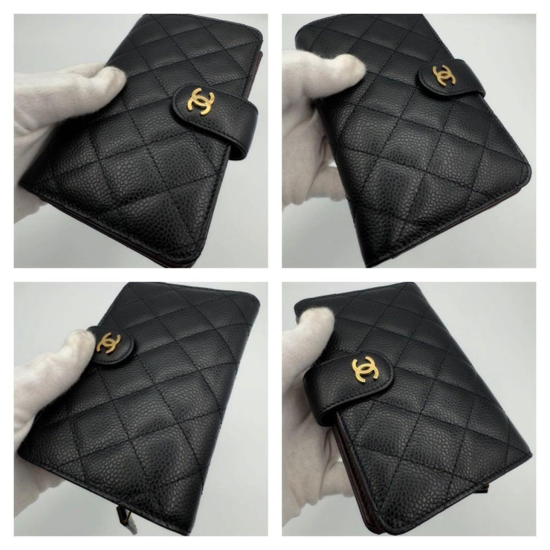 ギフト対応　シャネル財布　マトラッセ　キャビアスキン　ミディアムウォレット　箱付