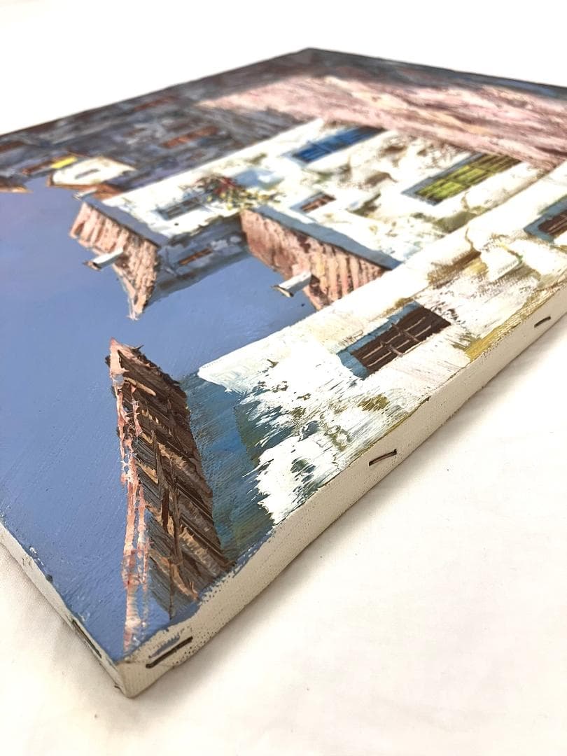 絵画　油彩　風景画　街並み　額装　ヴィンテージアート 油彩額縁付き