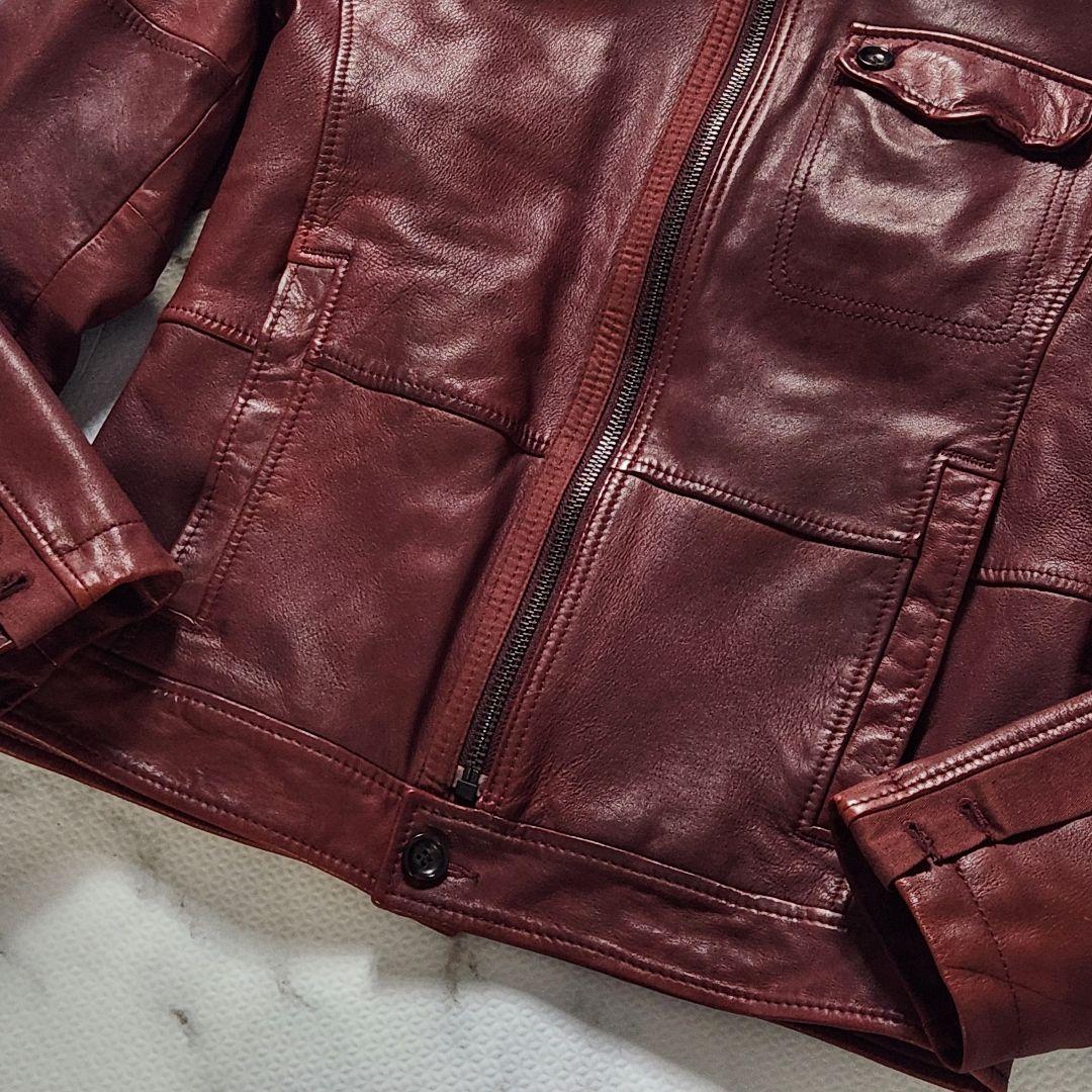 HUGO BOSS ライダースジャケット ラムレザー ボルドー メタルプレート