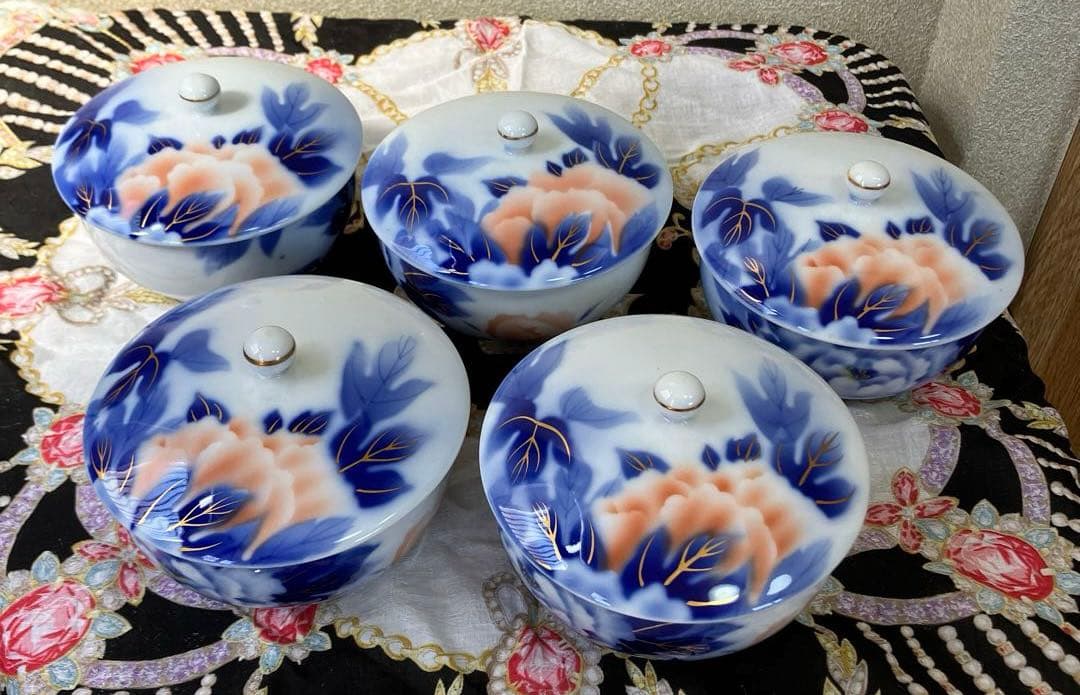 焼き変わり　深川製　湯呑み茶碗セット　高級　5点　桐箱入り