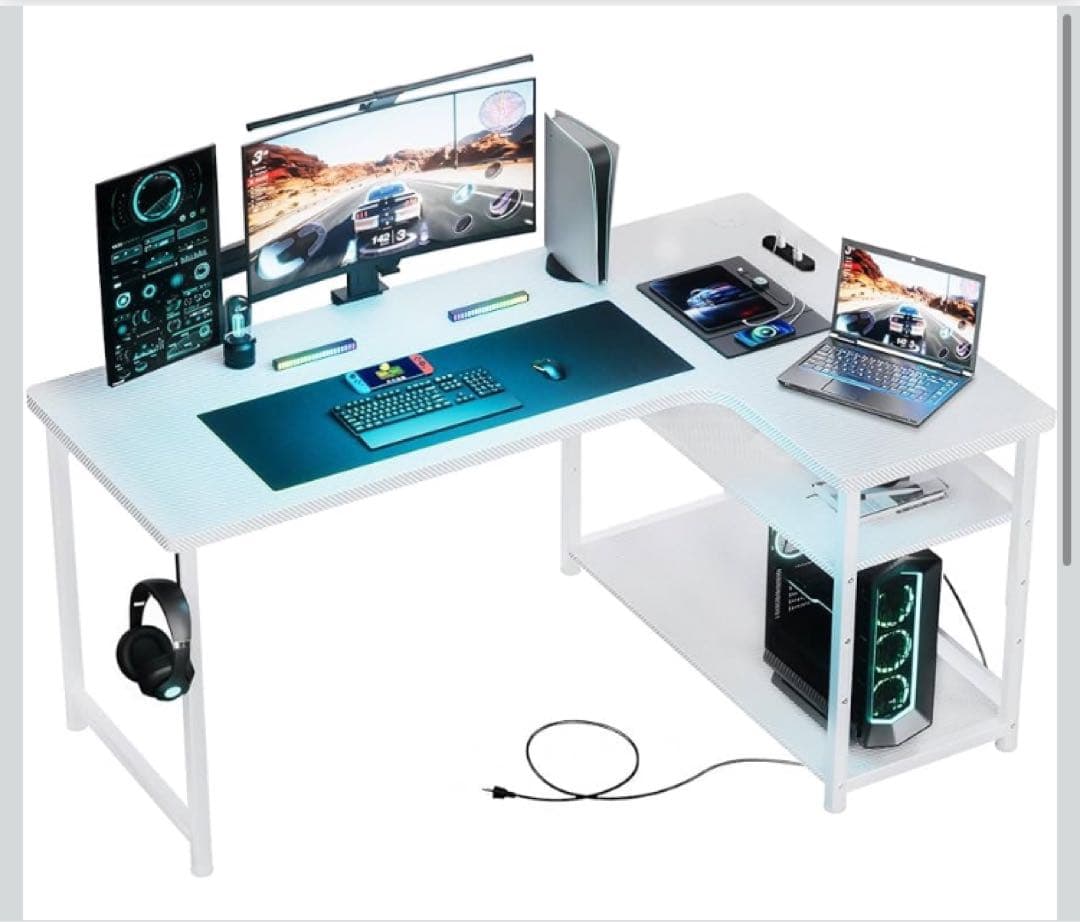 GTRACING ゲーミングデスク パソコンデスク L字 DL001 白