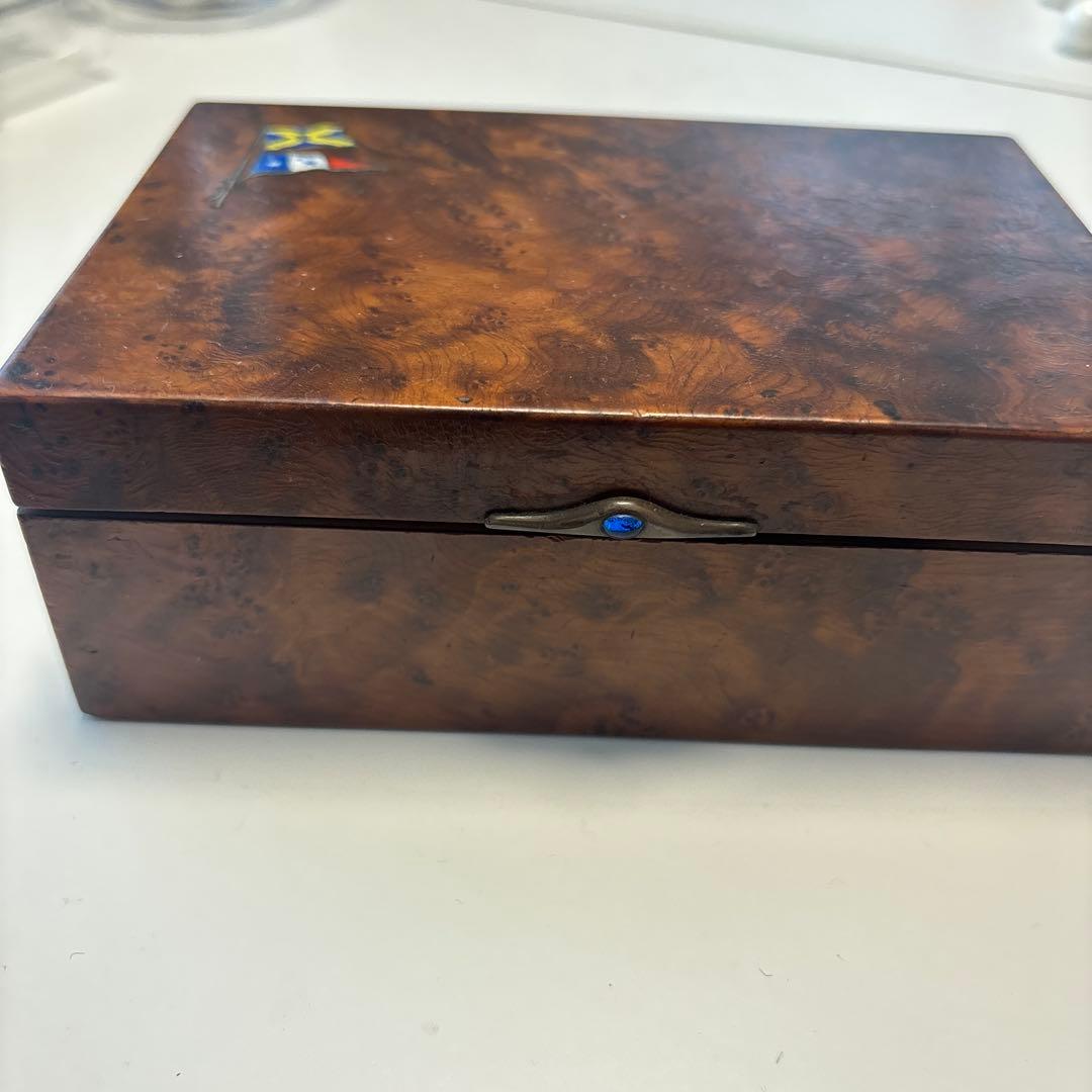 フランス　ヴィンテージ アンティーク　木製ボックス 陶器装飾付き　蚤の市