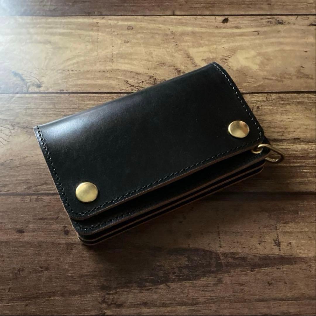 【お札を折らずに収納】ミドルトラッカーウォレット3層 茶芯ブラック【受注生産】