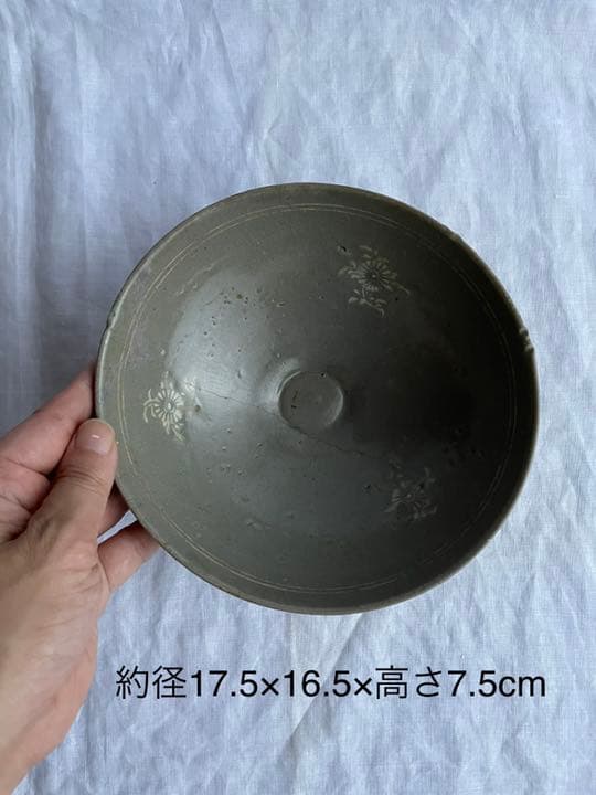 李朝　青磁　三島　印花鉢