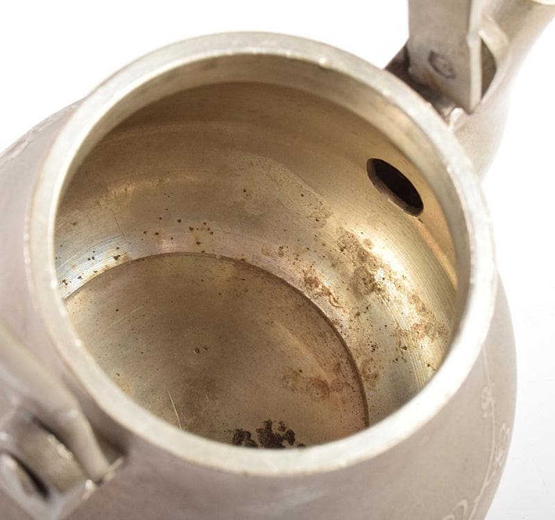 煎茶道具　薩摩　純正錫　山崎製　古錫梅文　急須　時代箱　M　R5009