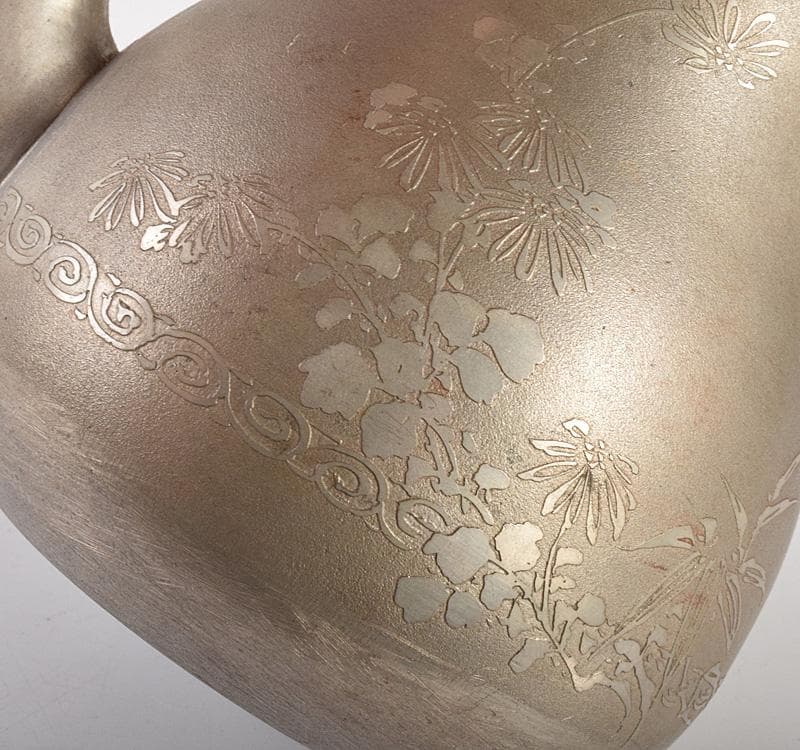 煎茶道具　薩摩　純正錫　山崎製　古錫梅文　急須　時代箱　M　R5009