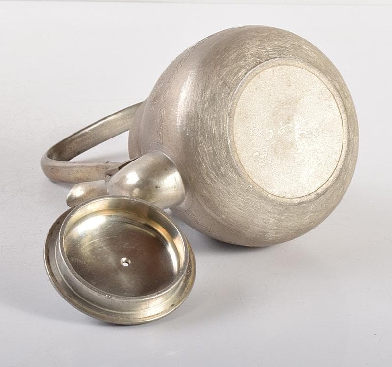 煎茶道具　薩摩　純正錫　山崎製　古錫梅文　急須　時代箱　M　R5009