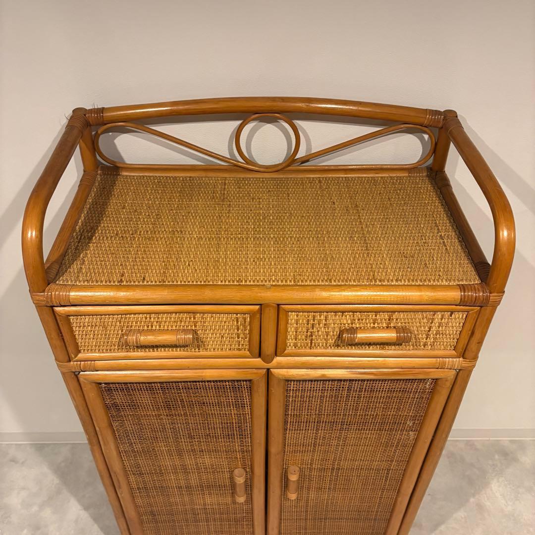 ラタン 籐　ランドリーキャビネット　ランドリーチェスト　シューズラック