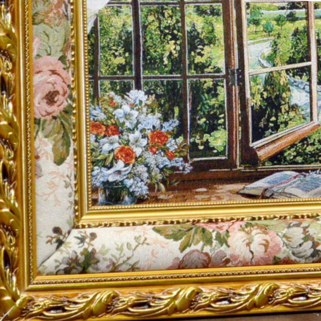 絵画　『窓から眺める丘』　フランス・ゴブラン織り使用　良質キャンバス　豪華　額絵