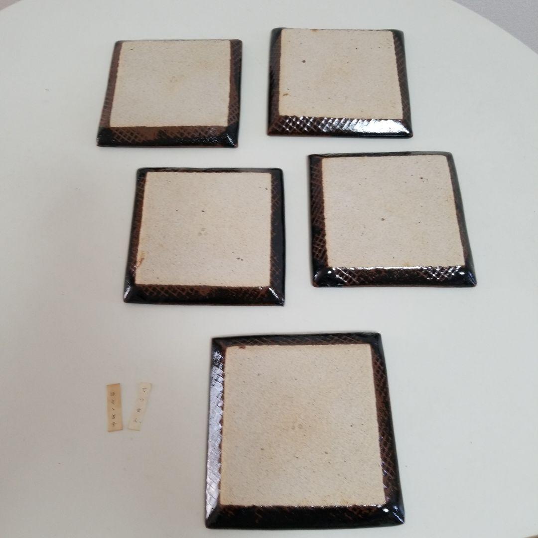 74　　十四代中里太郎右衛門窯　木の葉銘々皿５客　方皿約13,3cm