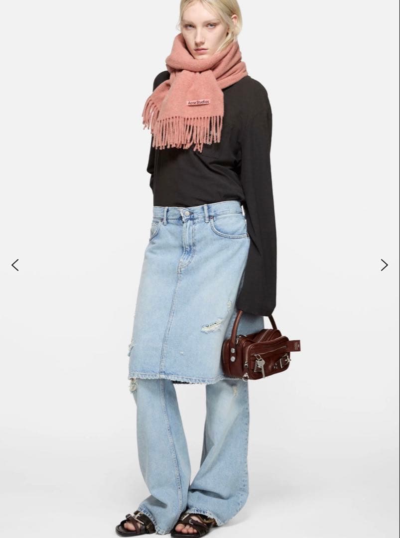 Acne Studious フリンジウールスカーフ　ナロー　ロースメランジ