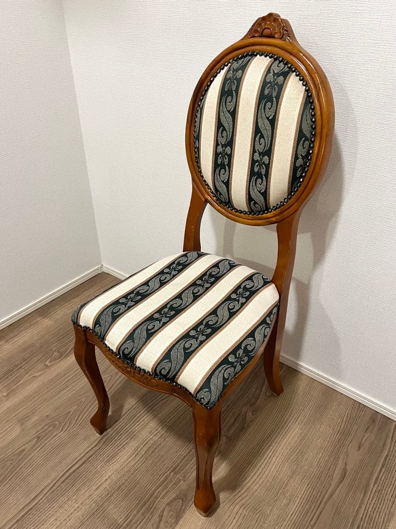 アンティーク調 ダイニングチェア 猫脚 ストライプ 布張り クラシック 木製