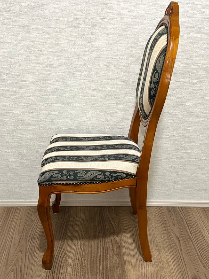 アンティーク調 ダイニングチェア 猫脚 ストライプ 布張り クラシック 木製