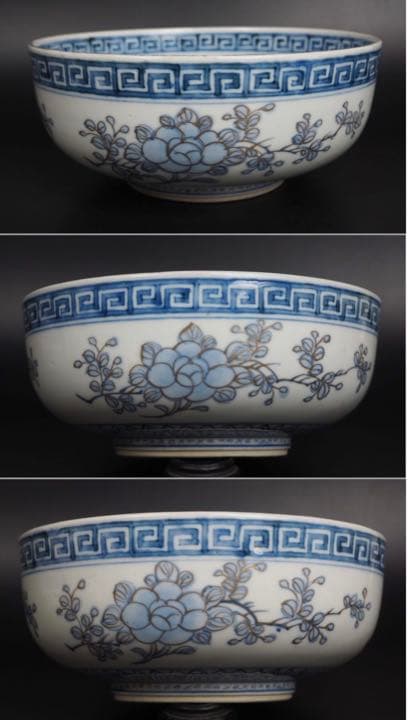 送料無料　明治時代　大変綺麗な錦手梅蘭竹菊四君子紋鉢３点セット径約18～24ｃｍ