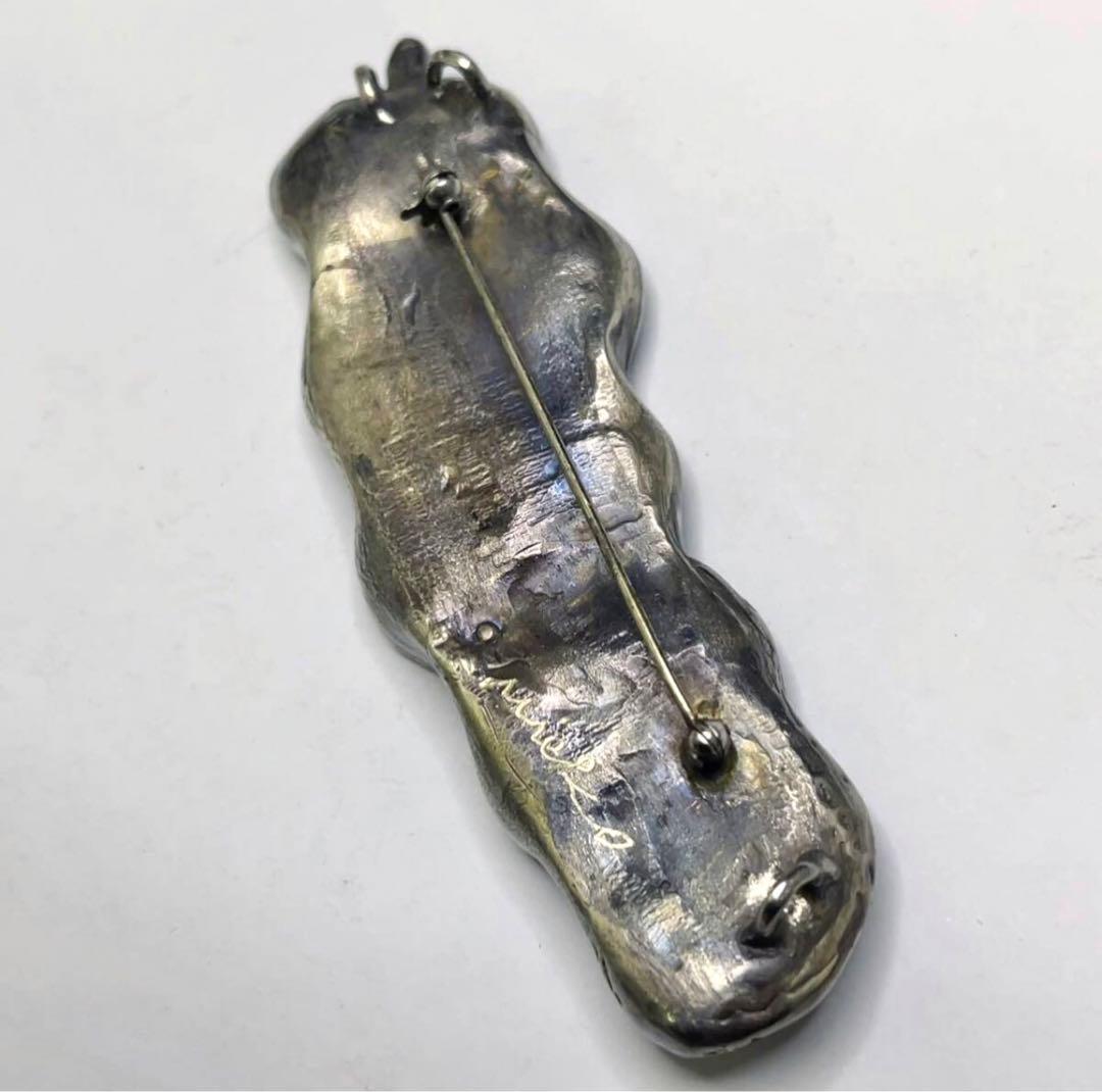 金工作家 松江美枝子作 銀製 ブローチ兼ペンダントトップ えんどう豆 サイン入り