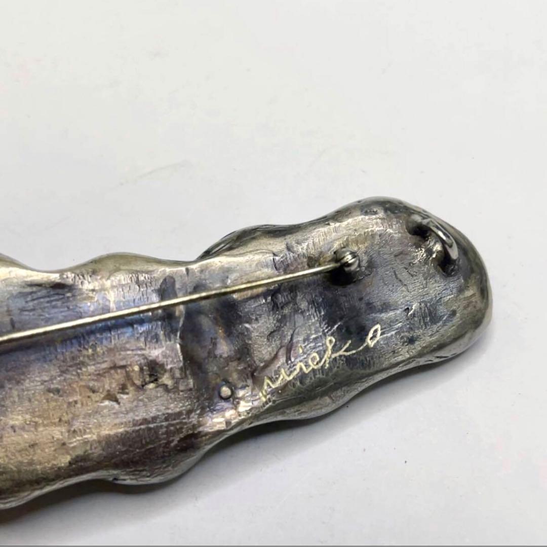 金工作家 松江美枝子作 銀製 ブローチ兼ペンダントトップ えんどう豆 サイン入り