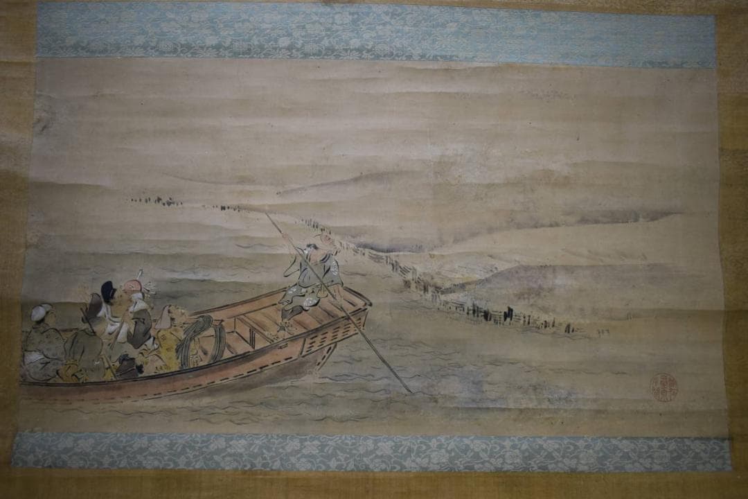 真作/英一蝶/舟人物図/船頭図/大幅/布袋屋掛軸HH-972