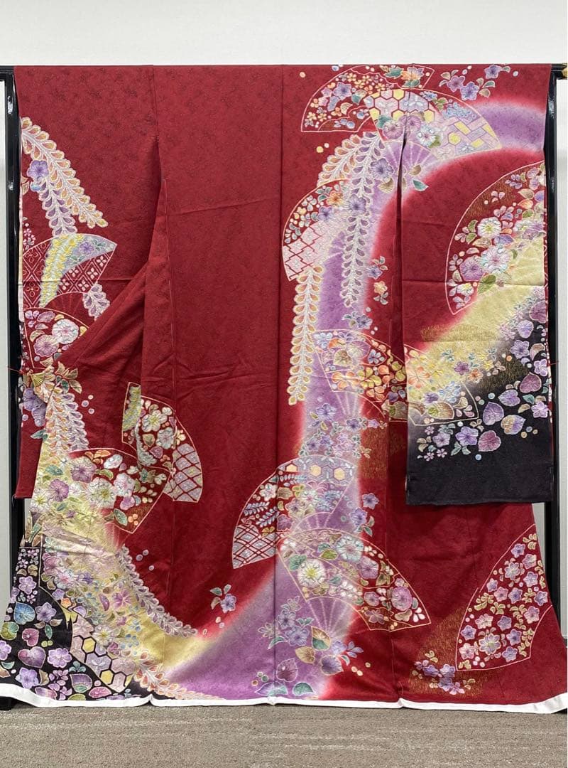 振袖 仮絵羽 銀通し 金彩 紋意匠 絞り 辻が花 正絹 未仕立て品 八掛付き