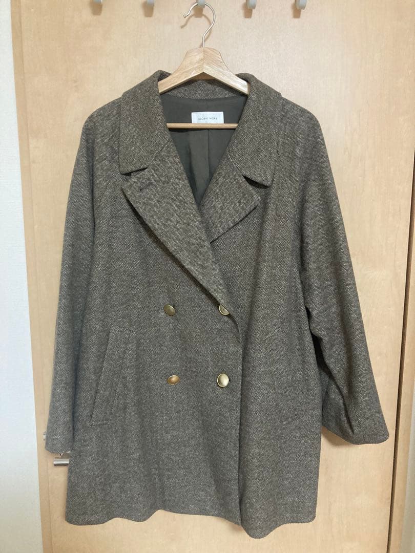 最終値下げ　GLOBALWORK 軽やかストレッチ衿2WAYコートヘリンボーン