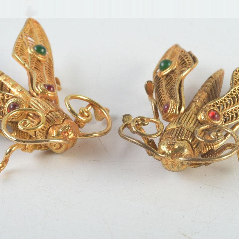 古銅鍍金　玉石装飾　蜻蛉など　昆虫　置物　4点まとめて　V　9552