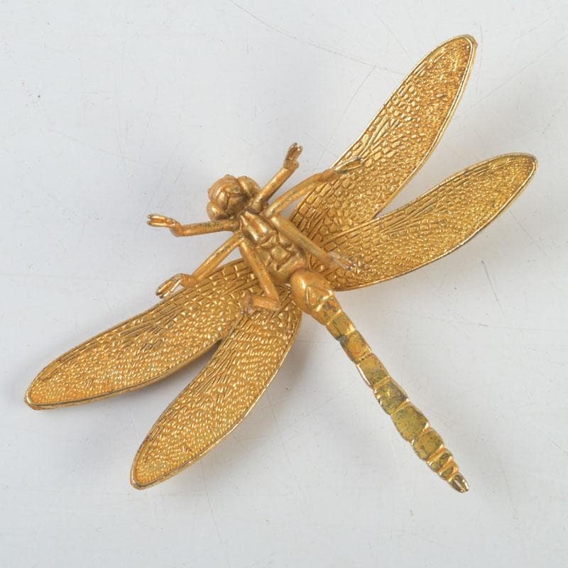 古銅鍍金　玉石装飾　蜻蛉など　昆虫　置物　4点まとめて　V　9552