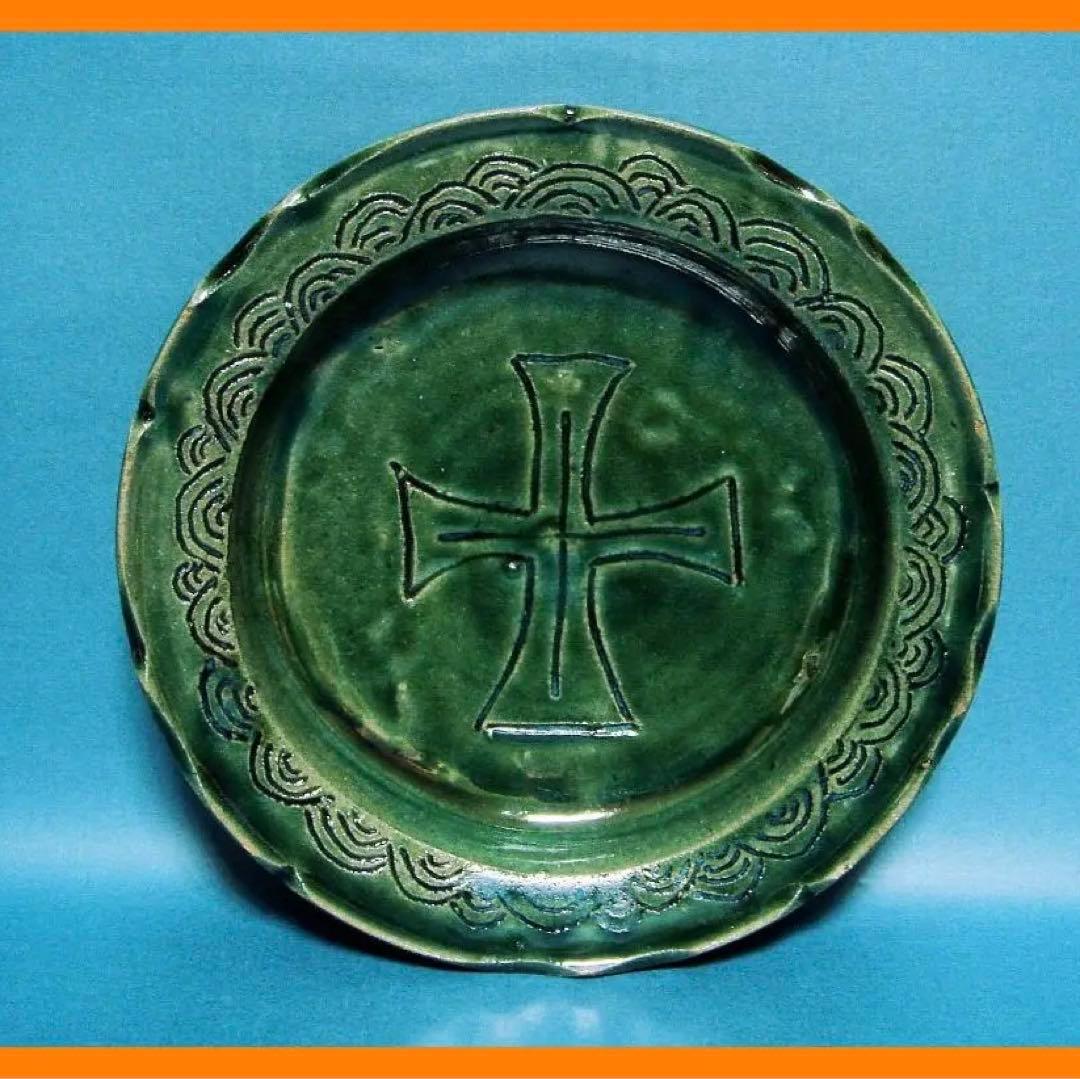 188『織部 十字紋 輪花皿』　/骨董品 古美術 古道具 アンティーク