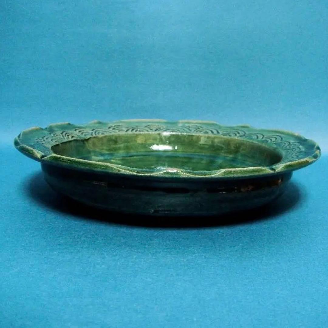 188『織部 十字紋 輪花皿』　/骨董品 古美術 古道具 アンティーク