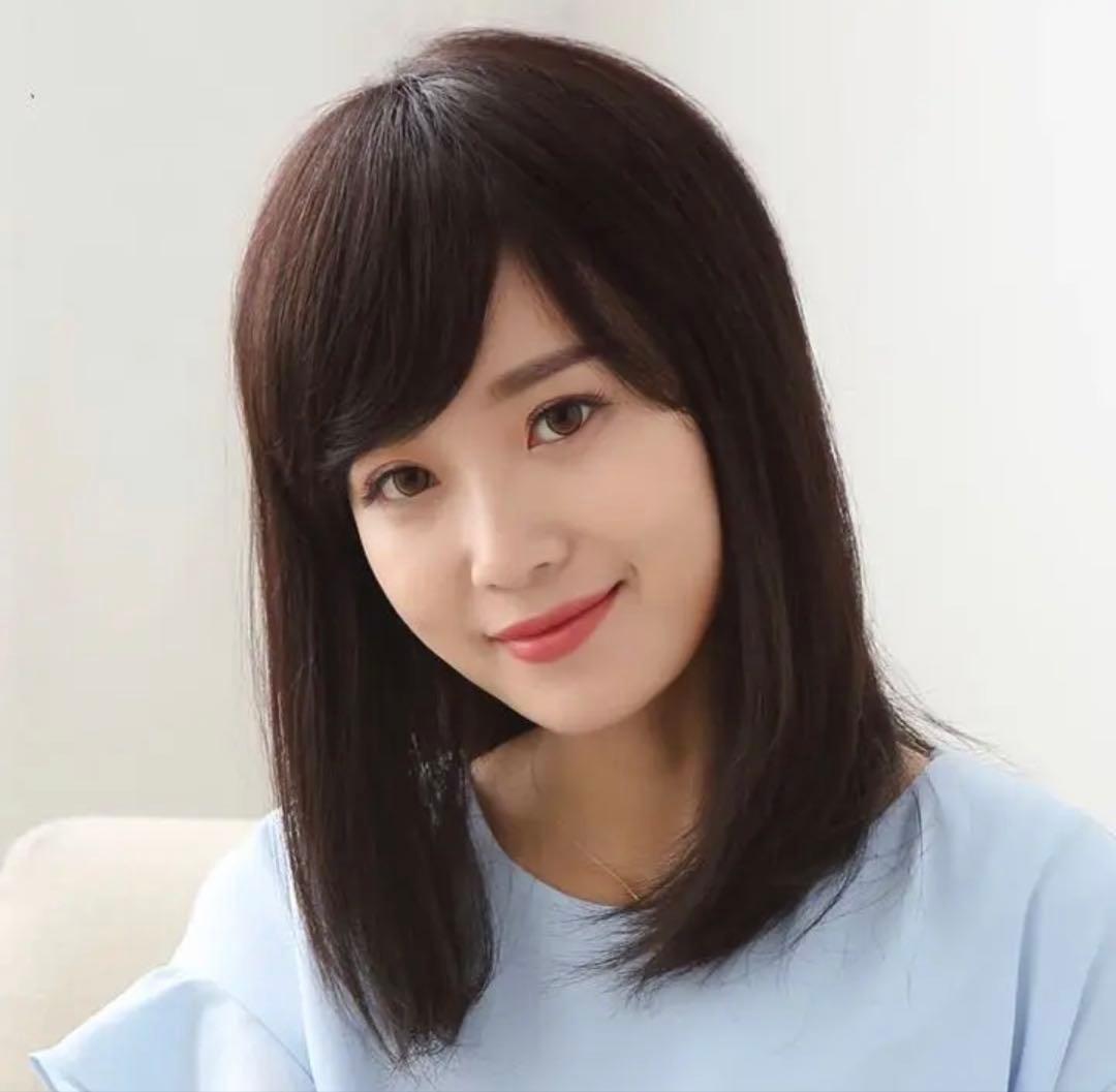 人毛100% サラサラ ストレート セミロング ウィッグ かつら MＫ38