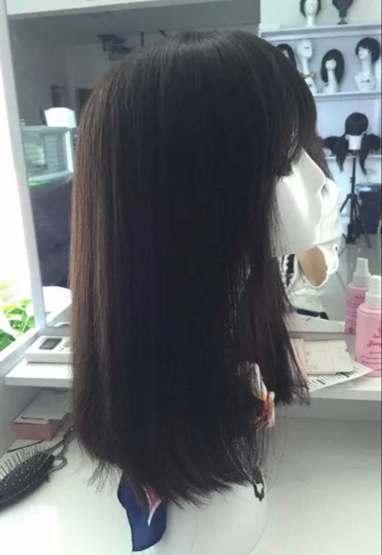 人毛100% サラサラ ストレート セミロング ウィッグ かつら MＫ38