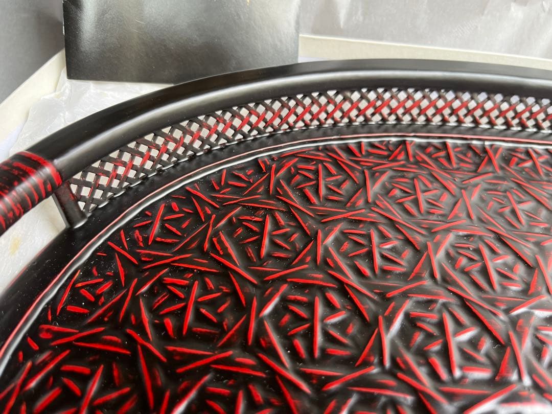 ❶久留米　九籃　らんたい漆器　楕円盆　❷冷酒器　徳利　ぐい呑　盃　3点　　珍味