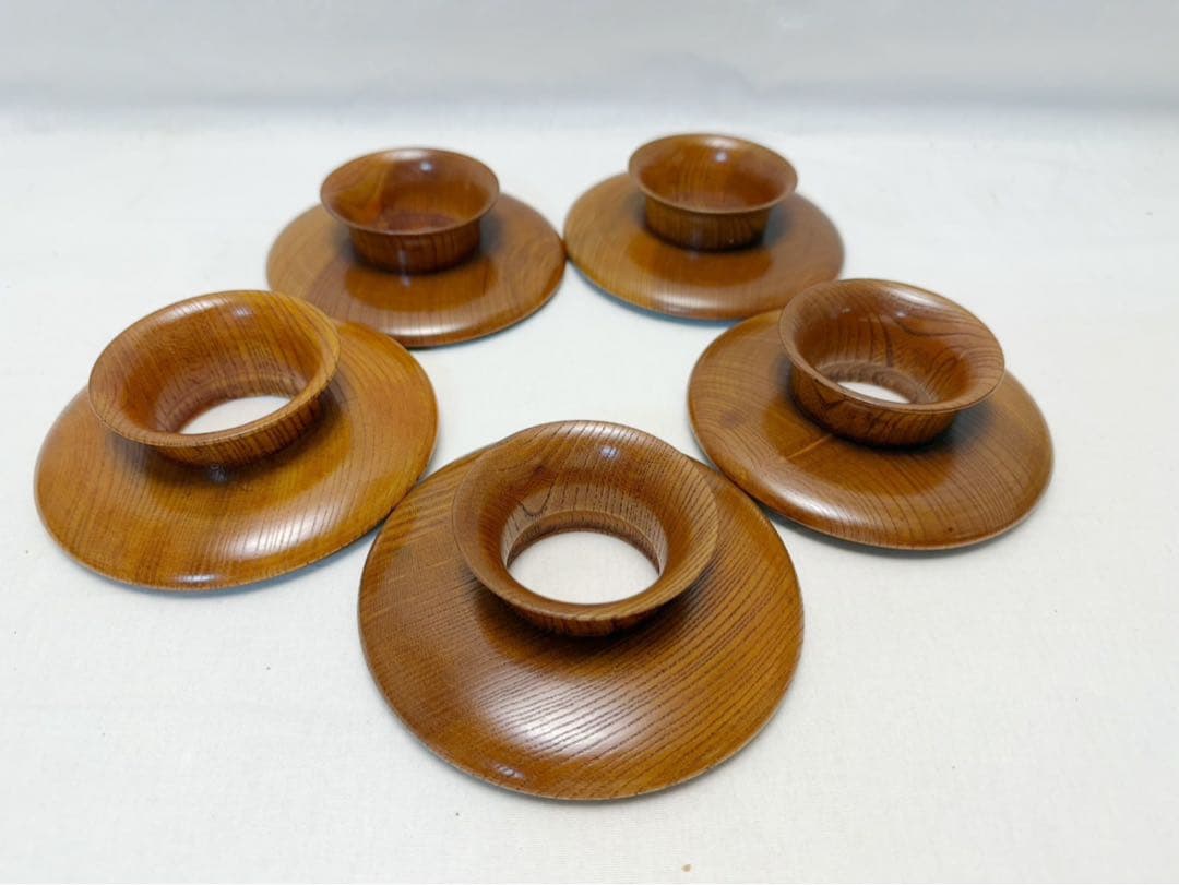 ほぼ未使用 茶道具 桑 天目台 高茶台 貴人台 茶托 蓋付き 5客揃え 煎茶道具