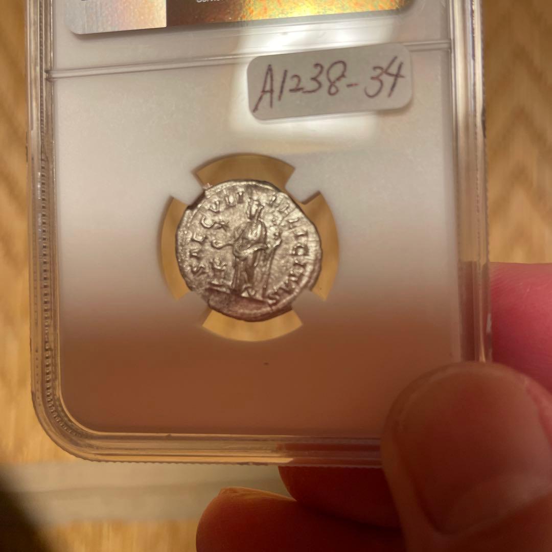 ローマ帝国 デナリウス銀貨　ジュリア・マエサ　NGC鑑定付き　XF