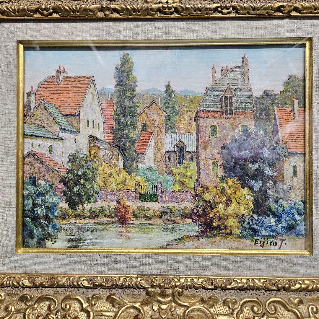 田辺栄次郎 サンスの水辺 油彩画